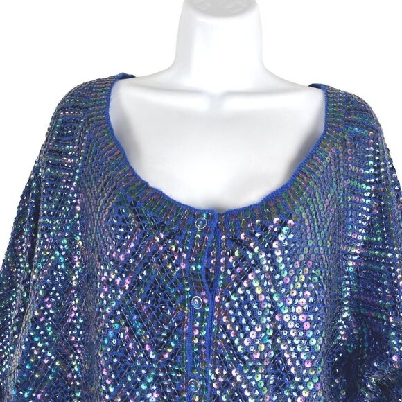 Free People Cardigan Sweater‎ Medium Sequins Iridescent Blue NWT CJ-1459 - Picture 3 of 11